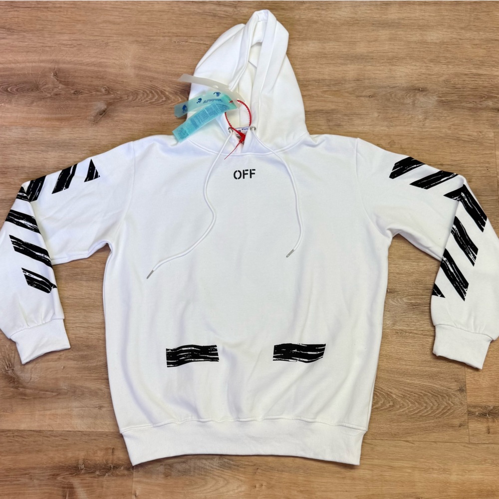 Off-White White Hoodie with Black Stripes